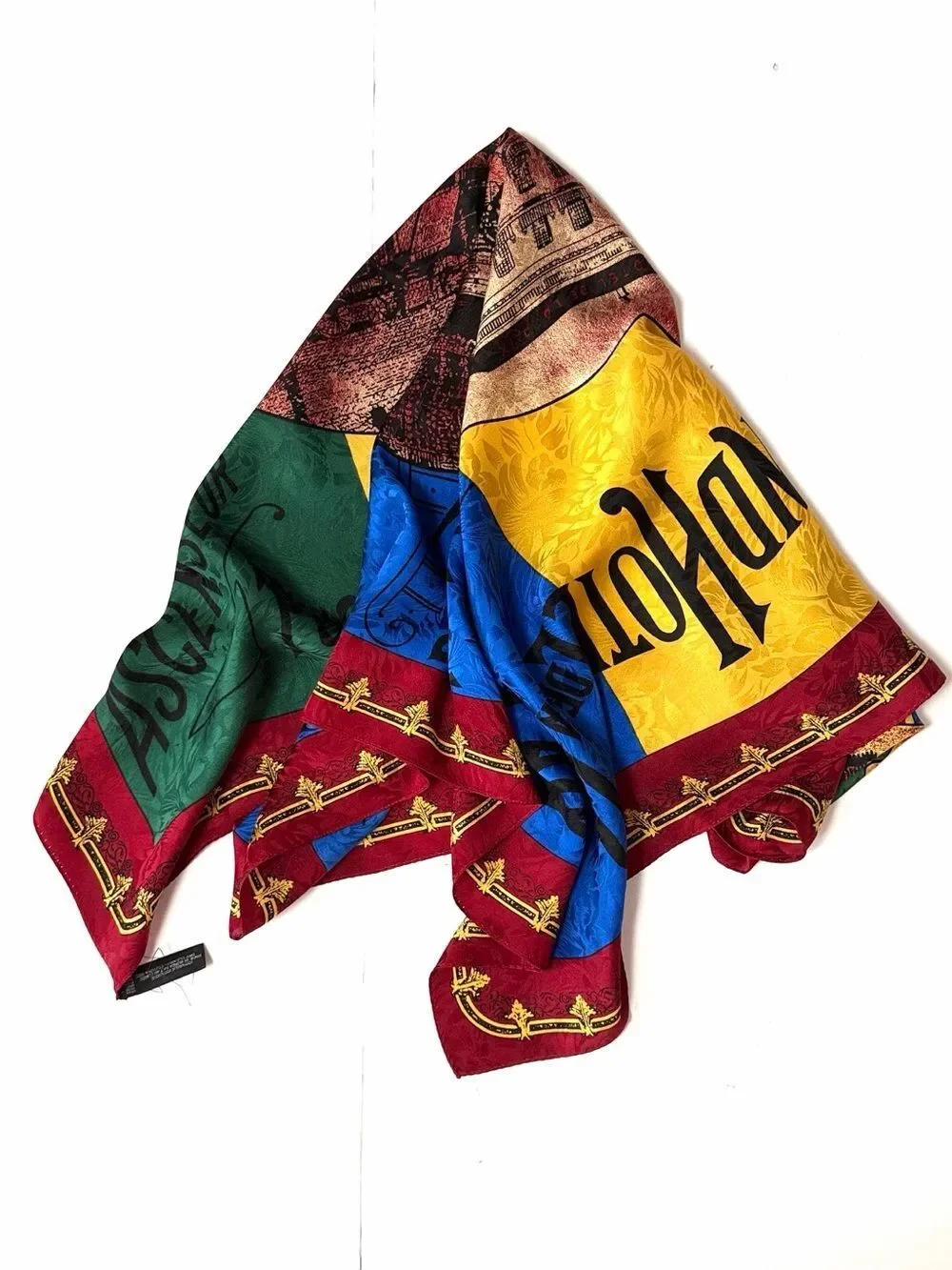 Ellen Tracy Silk Jacquard Scarf Grand Hotel De La Paix Madrid Travel Print Vtg